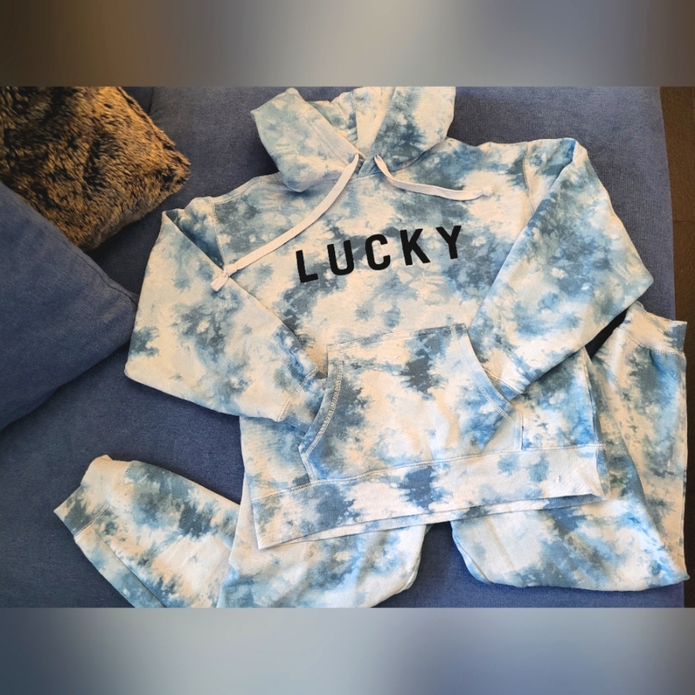 Lucky Matching Blue Tie-Dye Lounge Set, Top & Bottom XS